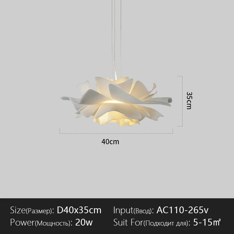 lampe suspendue moderne blanc feuilles ouvertes texture organique salon chambrehôtel
