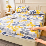 drap housse floral imprimé fleurs colorées moderne elastique oreillers assortis adultes chambre verte blanche