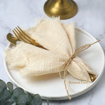 serviettes table coton beige bleu marine franges rustique réutilisables pack 20 cm32cm