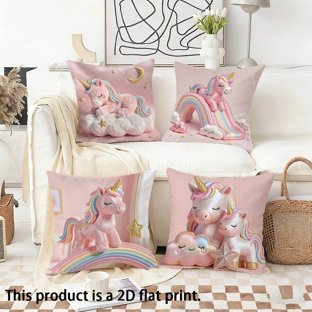 licorne rose nuages étoiles dorées coussin décoratif enfant taille 40x40 45x45 50x50 60x60 polyester