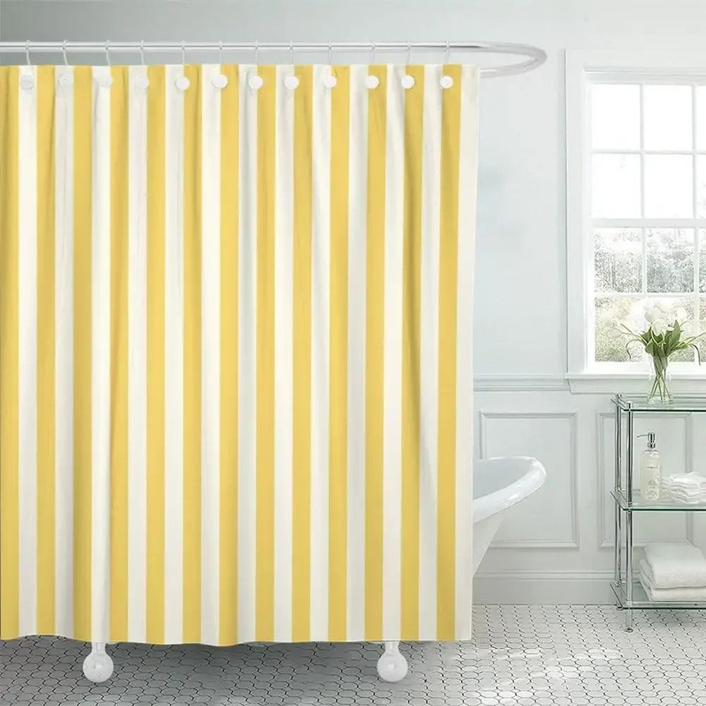 rideau douche moderne rayures horizontales jaune blanc tissu imperméable salle bain
