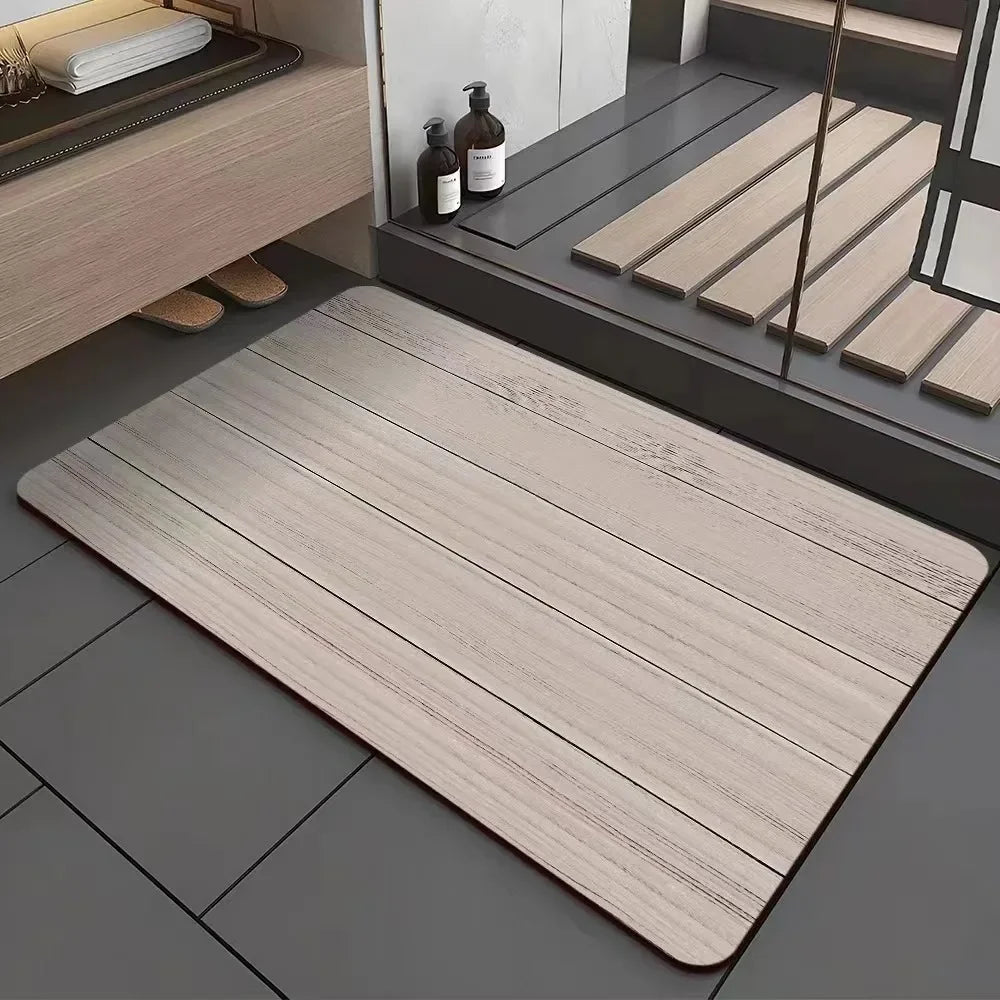 tapis sol salle bain cuisine absorbant séchage rapide antidérapant motif rayures beige moderne