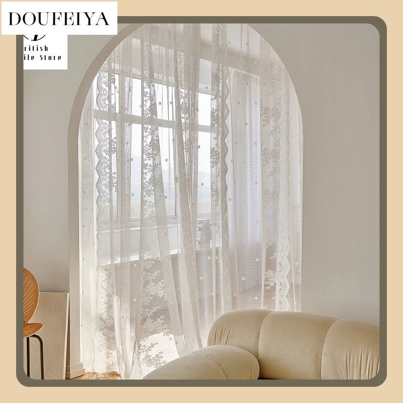 rideau blanc dentelle broderie florale classique transparent fenêtre salon chambre moderne maison