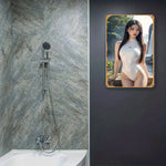 plaque decorative moderne femme asiatique maillot bain blanc adhésif texture metallique 20x30cm