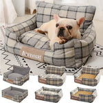 lit chien tissu doux carreaux gris blanc coussin matelas confortable amovible lavable intérieur