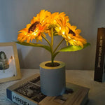 veilleuse rechargeable tournesol fleur jaune feuilles vertes deco moderne chambre table led