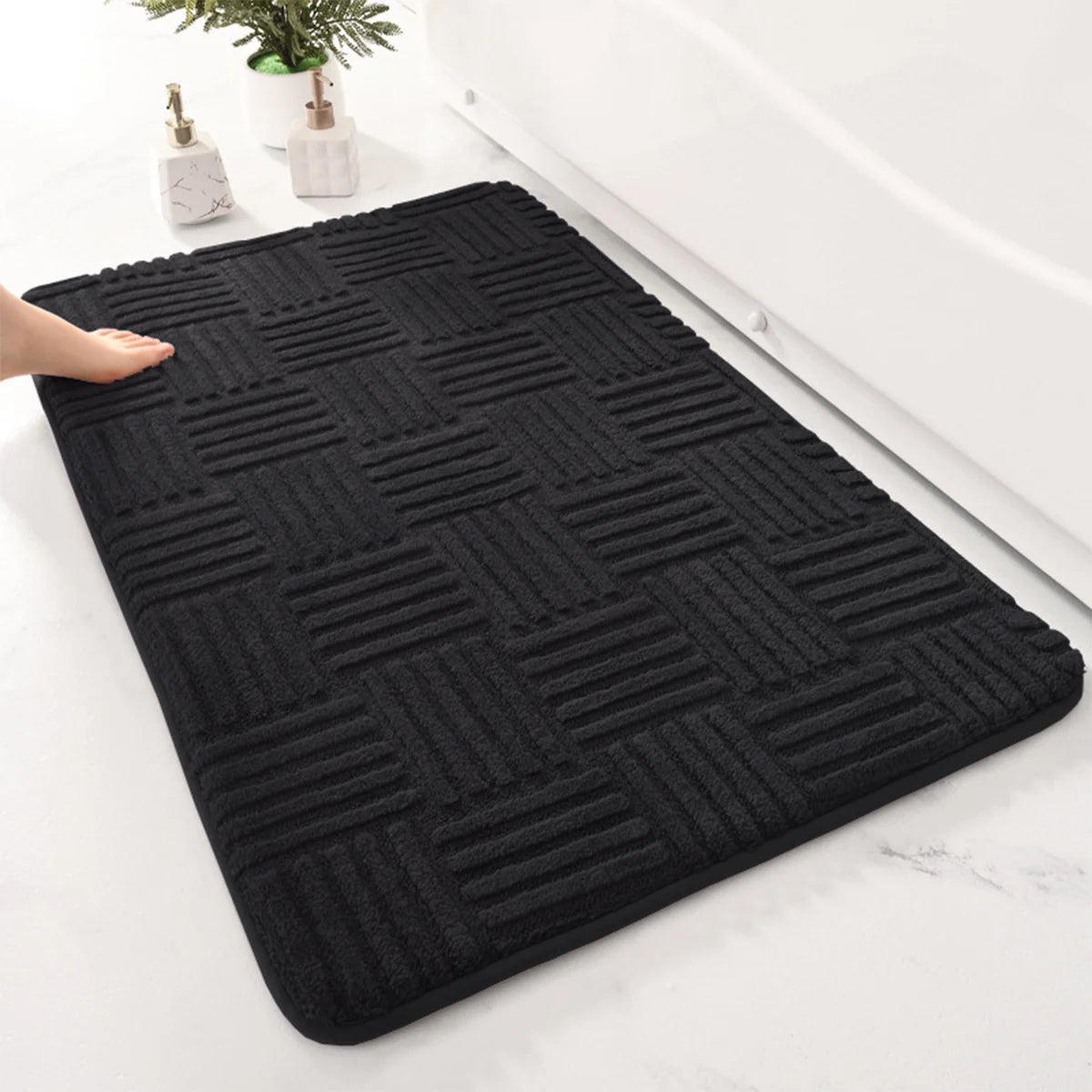 tapis bain gris rayures horizontales polyester moderne antidérapant salle bain douche 40x60cm 50x80cm