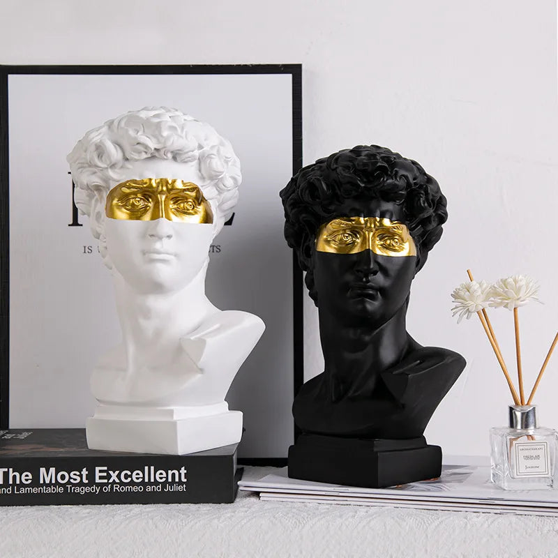 statue résine david tête buste moderne blanc noir multicolore styled sculptural