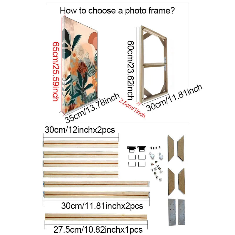 cadre photo bois moderne toile abstraite multicolore fixations 45cm 35cm 40cm