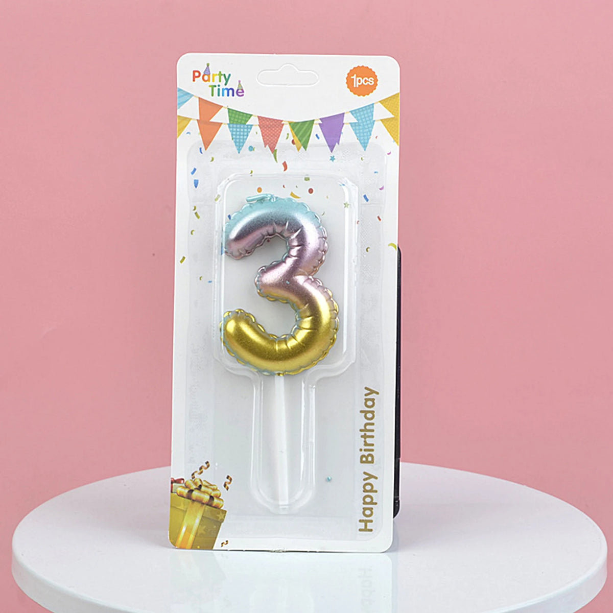 bougies forme chiffre anniversaire or argent bleu rose gradient moderne festives tringle