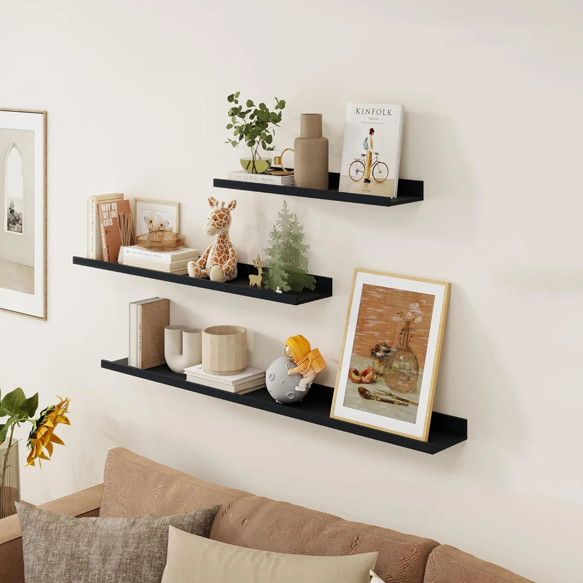 étagère murale moderne alliage aluminium noir livres plantes décoration salle bain