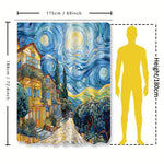 rideau douche van gogh village nuit étoile bleu jaune impressioniste classique polyester durable