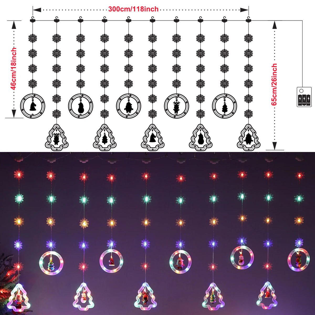 guirlande lumineuse noël multicolore flocons sapins père noël moderne télécommande led 100 ampoules 3m