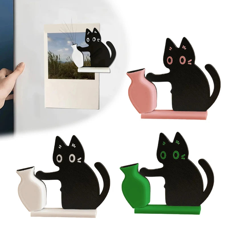 support mural vase noir dessin chat yeux blancs adhésif décoration moderne aimant réfrigérateur