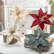décoration noël fleur velours rouge paillettes tige bois 28cm élégante rustiqueintérieur