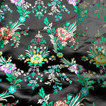 tissu brodé floral polyester opaque noir rose bleu violet traditionnel rapide respirant abrasion 75cm