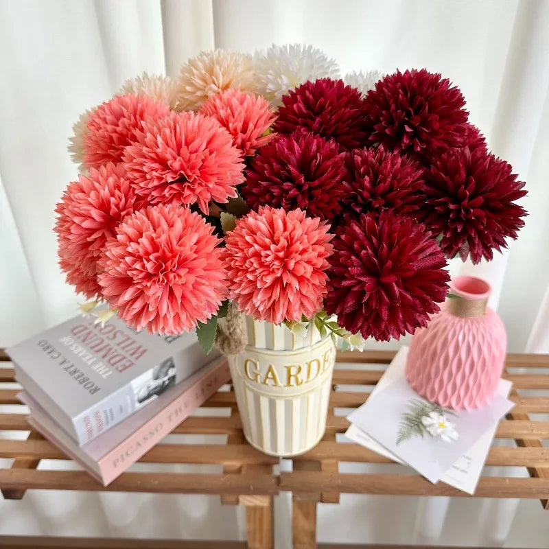 bouquet fleurs artificielles chrysanthèmes rose blanc rouge decoration intérieure moderne minimaliste