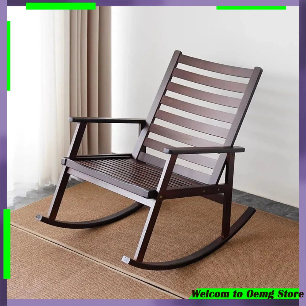 fauteuil bascule bois marron foncé lignes horizontales moderne salon relaxation