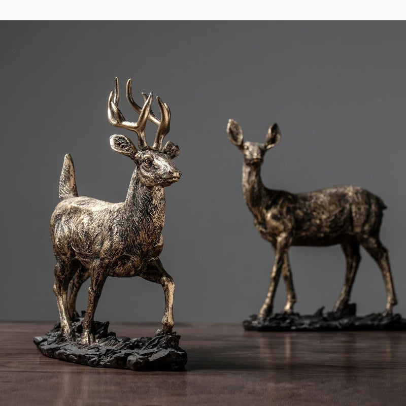 décoration bronze doré figurines cerfs texturées vieillies rustique vintage éléments maison