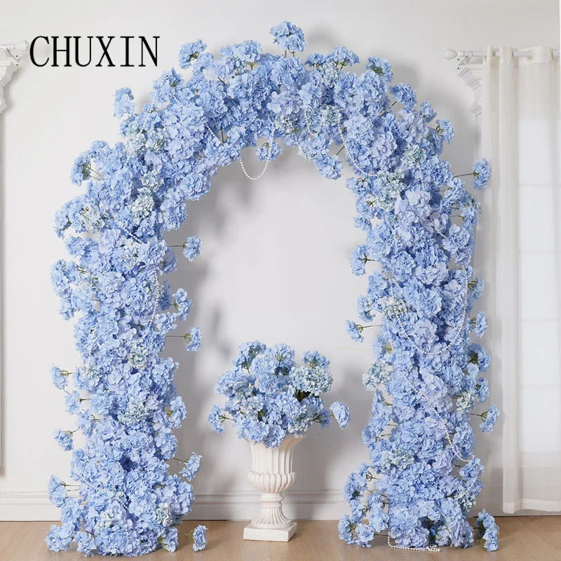 Décoration mariage arche fleurs artificielles bleu soie élégante extérieure anniversaire backdrop