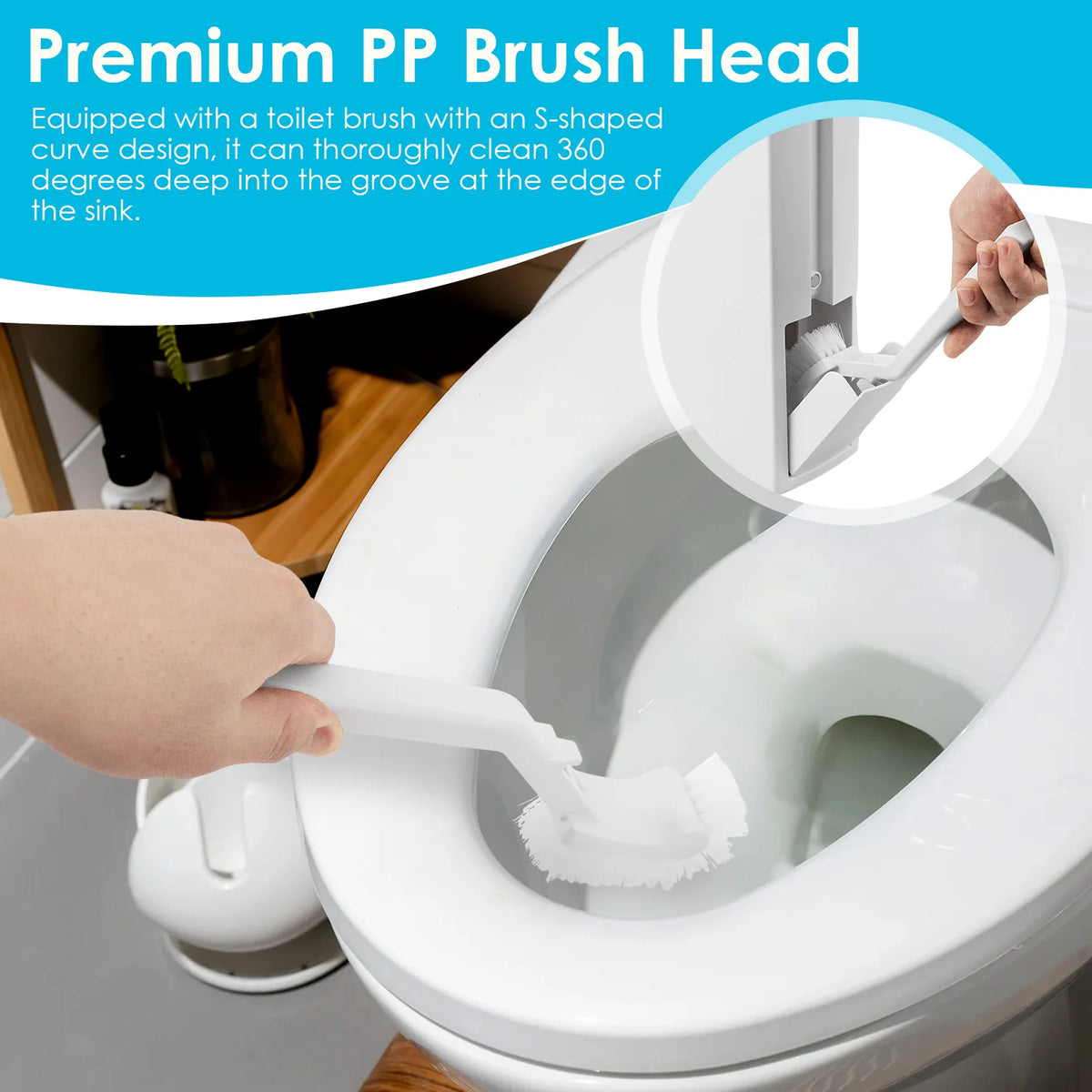 Poubelle blanche avec brosse WC intégrée - vue détaillée