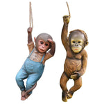 statue singe suspendu marron bébé chenille chemise carreaux décoration jardin extérieure animaux