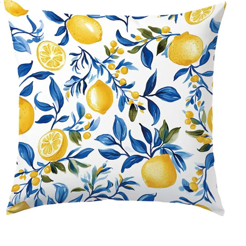 taies d'oreiller coton bleu citron modernes motif feuilles respectueux environnement pièces