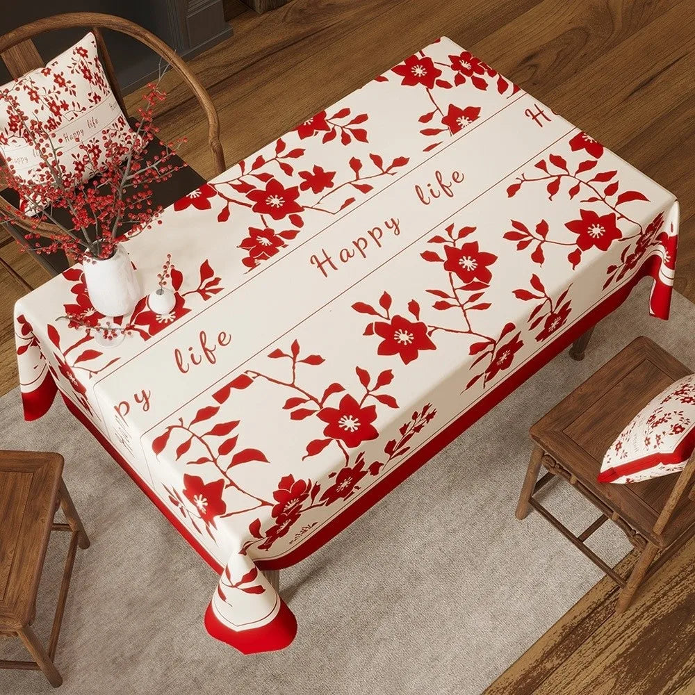 nappe décoration festive motif floral personnage animal opaque polyester coton rouge blanc
