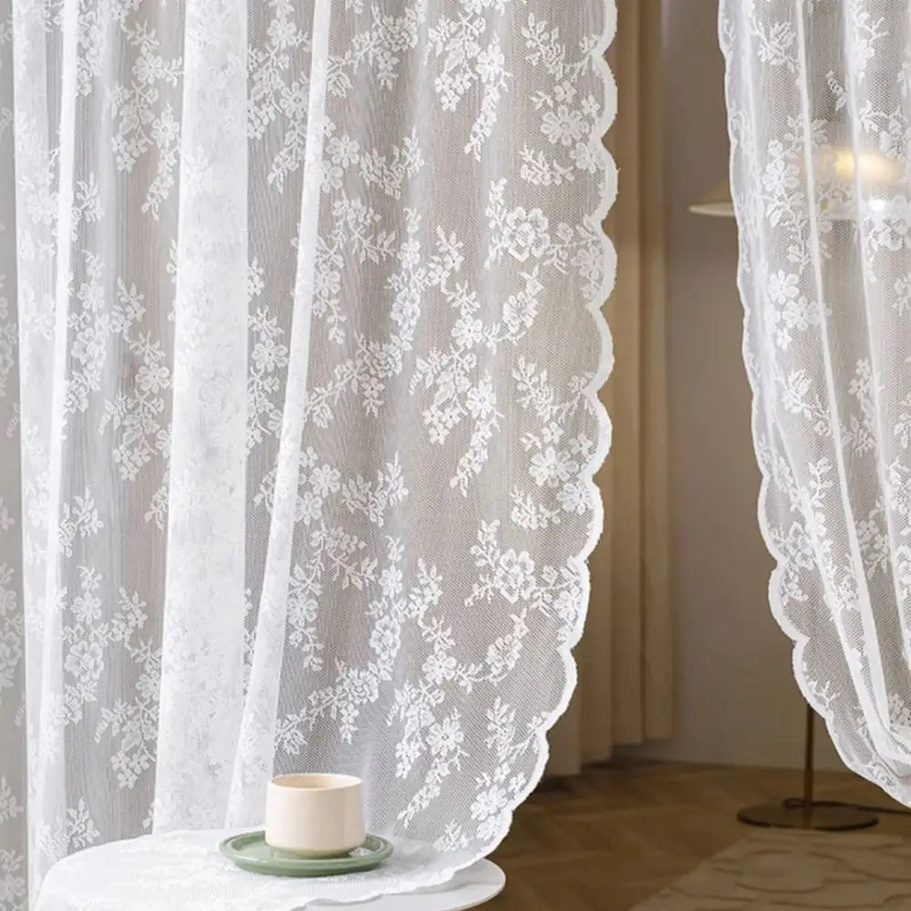 rideau floral transparent dentelle romantique noir blanc décoratif bohème ondulé semi transparent tringle