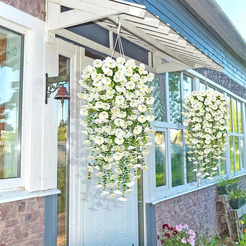 guirlande artificielle fleurs fines feuilles vertes moderne décoration extérieure vigne accrochée blanc vert