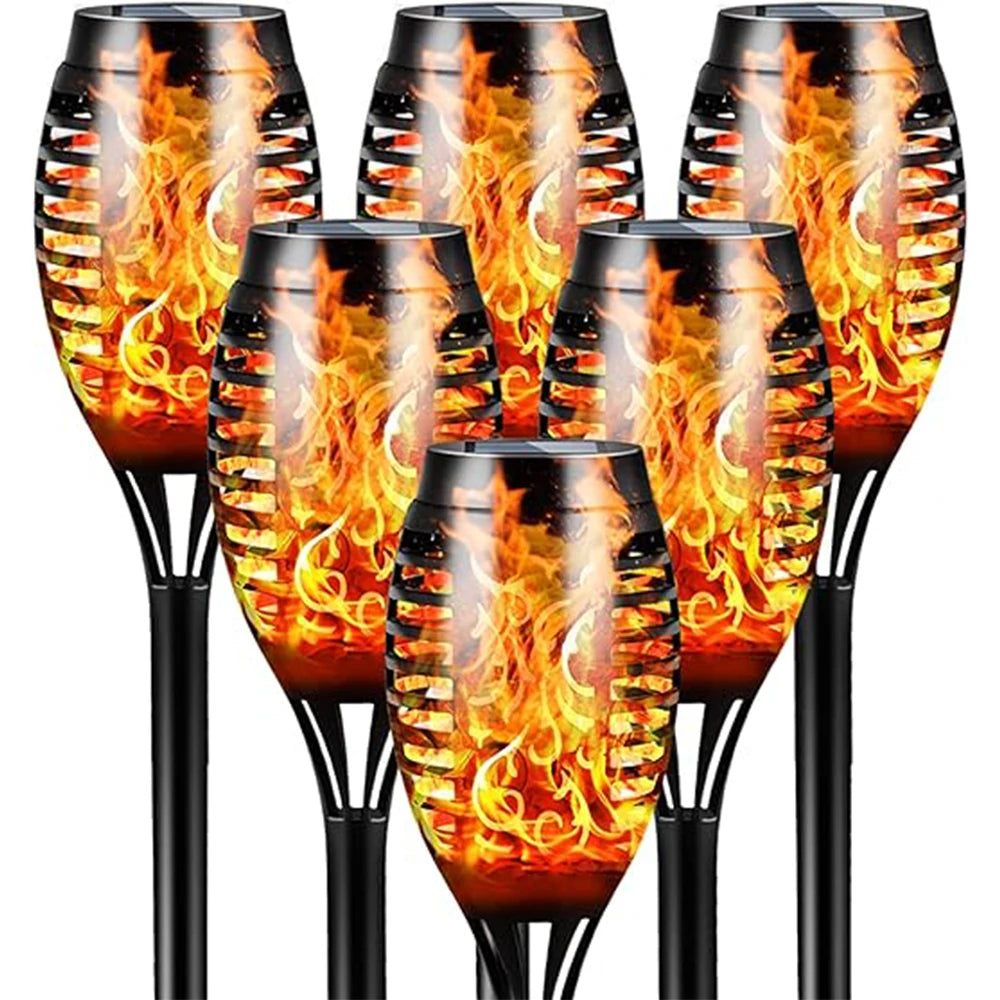 lanterne solaire 12 led flamme noire moderne décoration extérieure jardin patio fixée piquet motifs