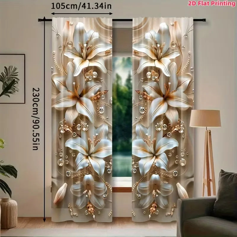 rideaux imprimés fleurs dorées élégants fenêtre polyester moderne chambre salon