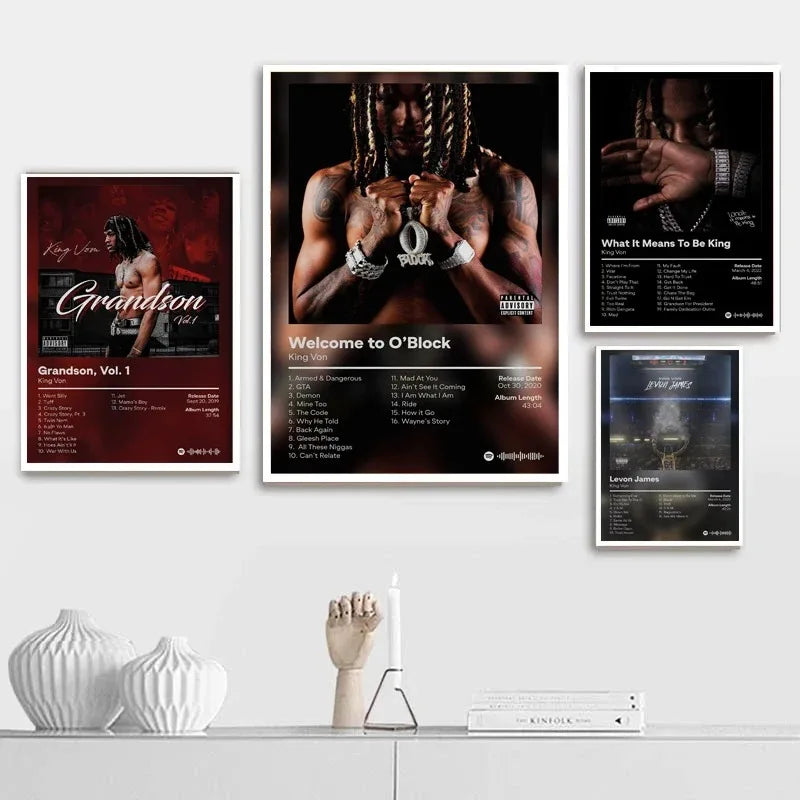 affiches musicales moderne urbain artiste tatoué texte noir blanc rouge gris toile sans cadre