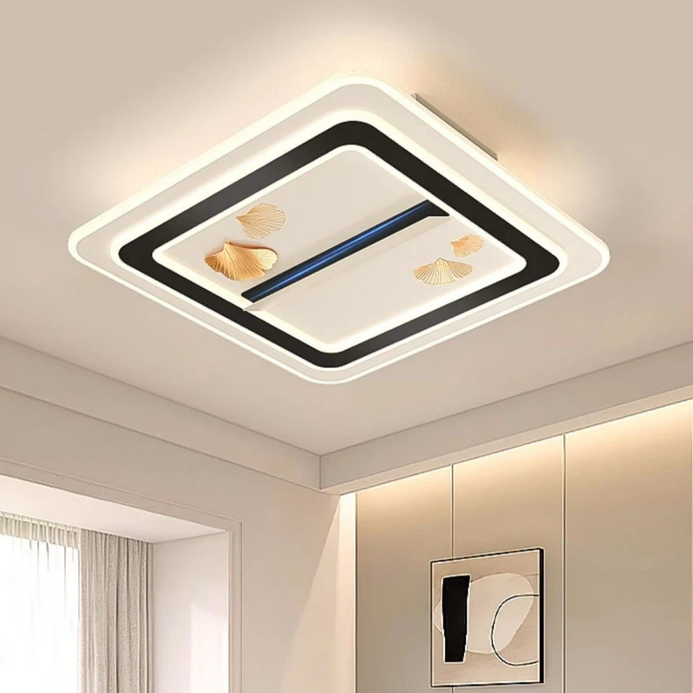 plafonnier led moderne blanc noir doré coquillages dorés télécommande minimaliste invisible ventilateur