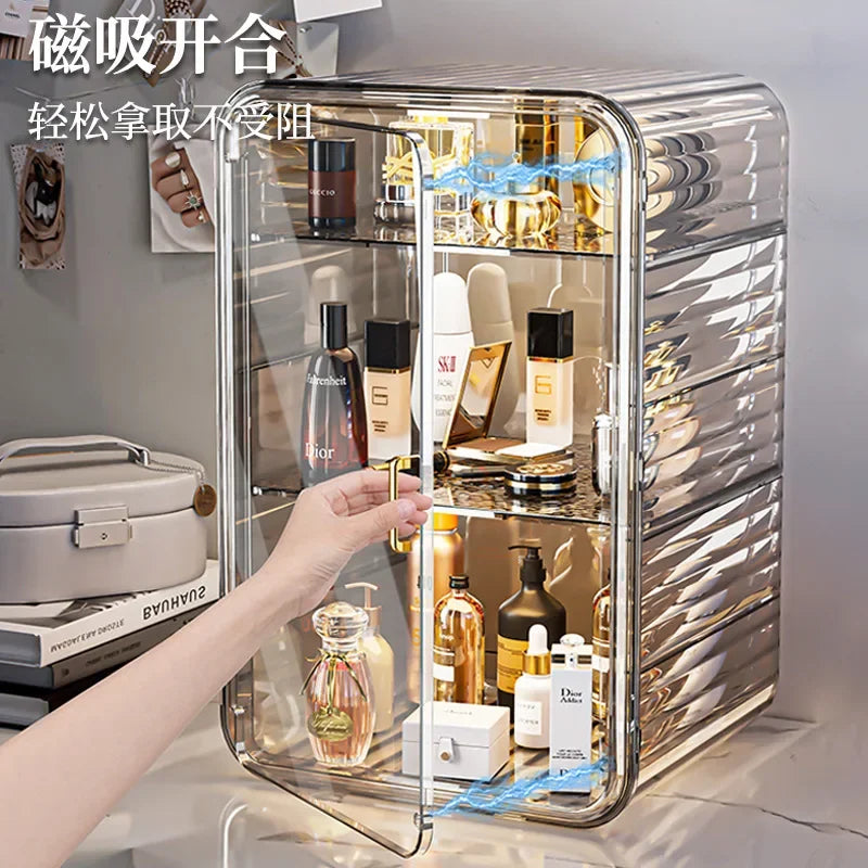 boîte rangement transparente moderne rayures horizontales cosmétiques maquillage parfums imperméable multifonctionnelle