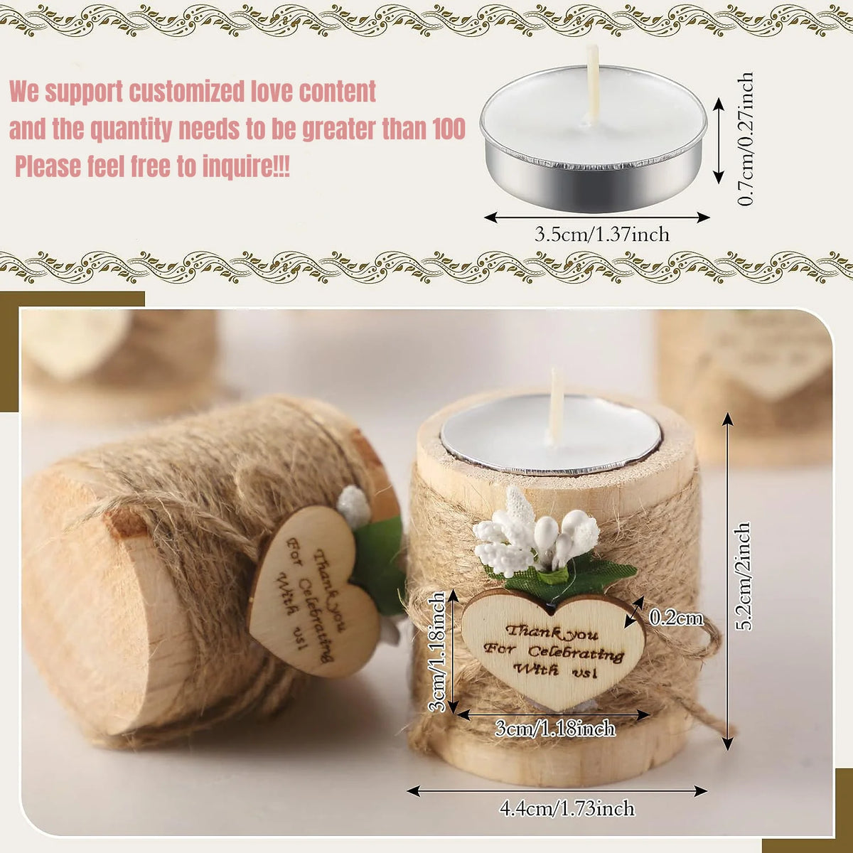 bougies poser blanc motif papier kraft fleurs blanches étiquette cœur rustique mariage remerciement 12
