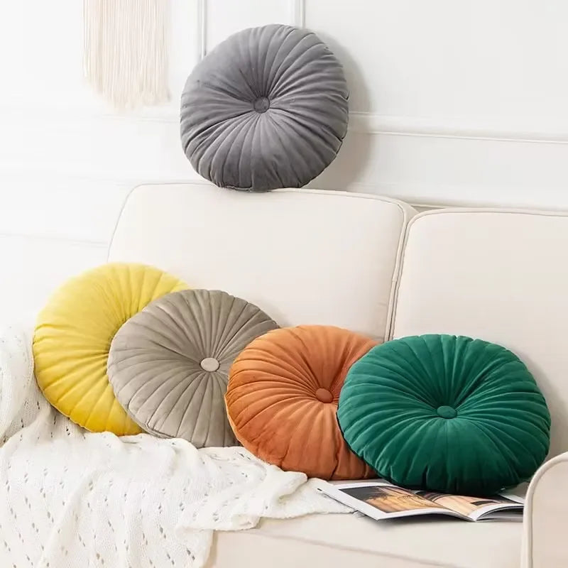 coussin rond velours brodé mousse pu polyester moderne orange jaune gris roseversible non amovible