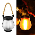 lanterne solaire rechargeable effet flamme transparente moderne rustique corde argentée noire orangée