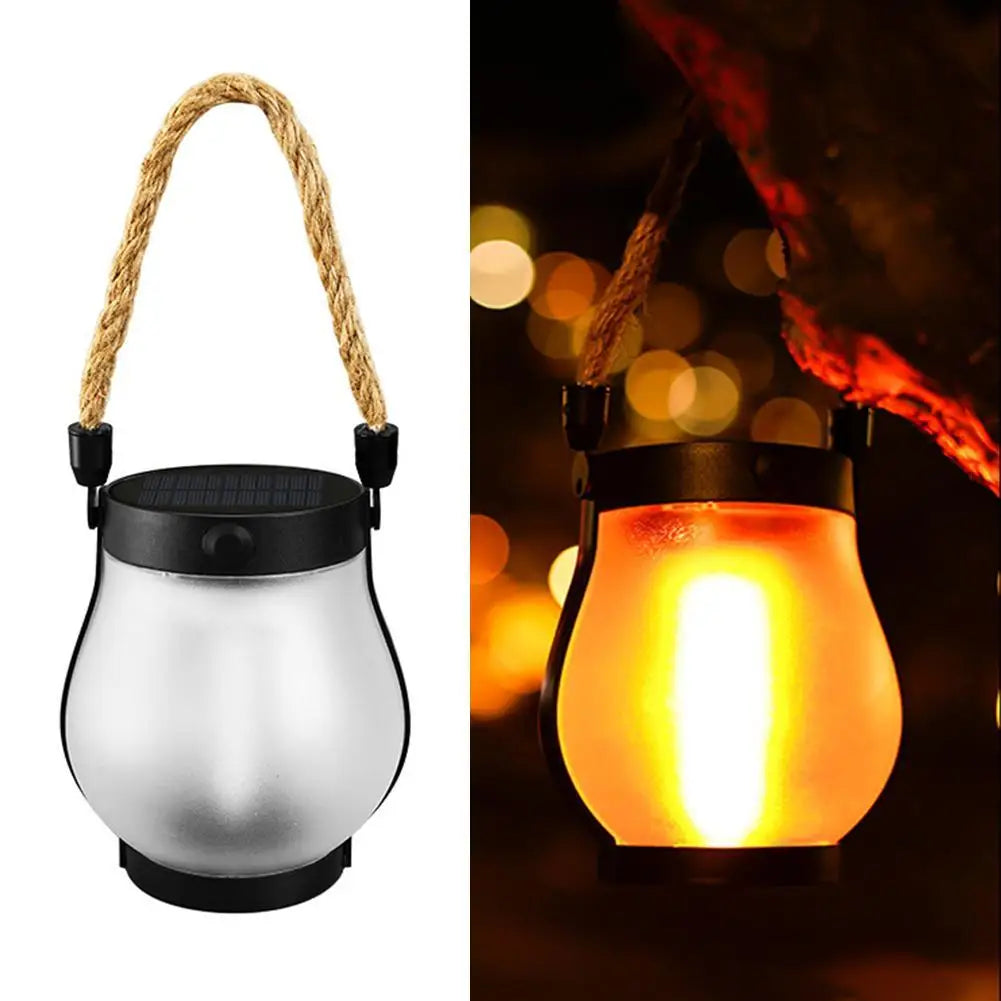 lanterne solaire rechargeable effet flamme transparente moderne rustique corde argentée noire orangée