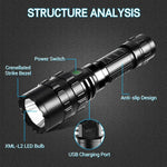 lampe poche tactique rechargeable led usb étanche auto défense militaire intense