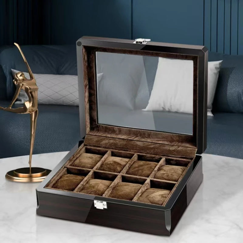 boîte montres velours marron classique cadenas 10 places rangement bijoux bois marron foncé durable