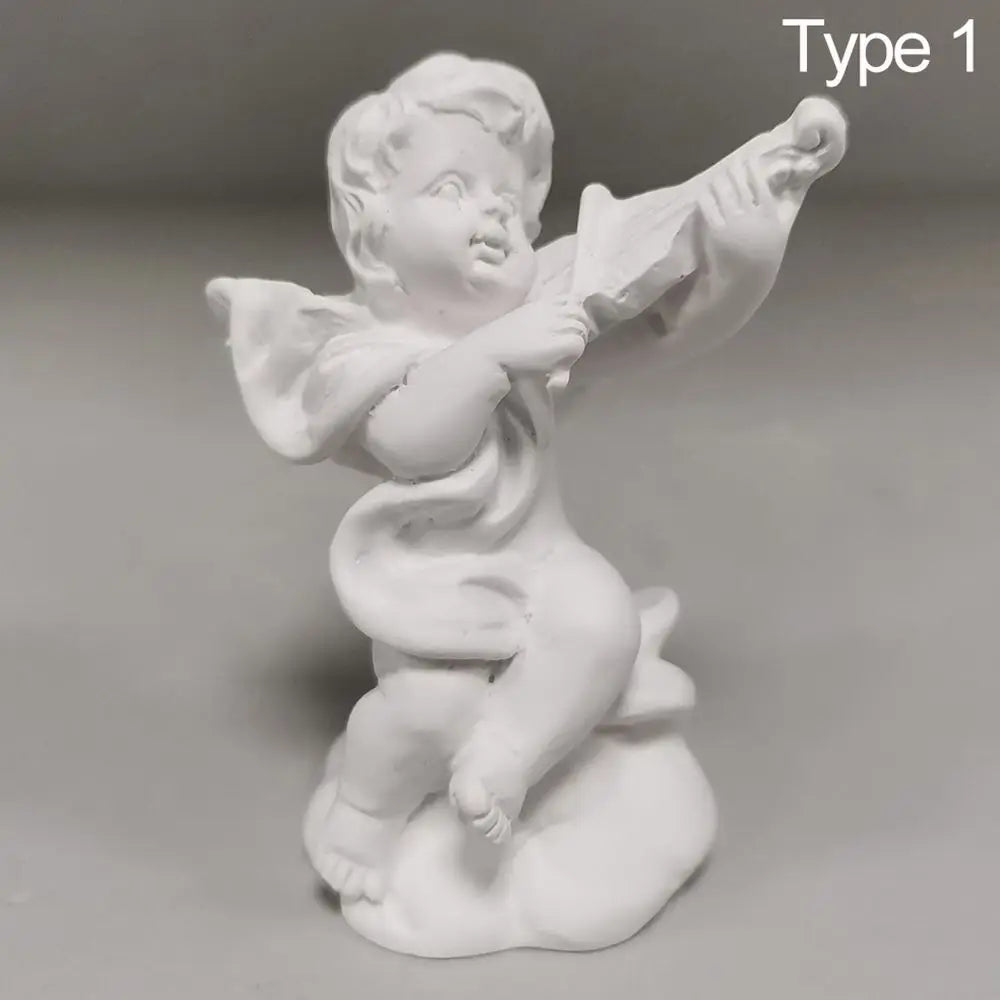 statuette ange blanc instrument classique résine polie décor maison 3.8x3.5x7cm