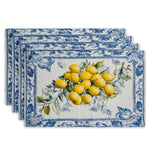 placemats bleu jaune blanc motif floral citron mediterraneen decor 12x30cm 18x45cm set