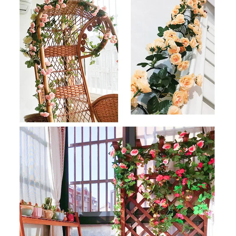 guirlande artificielle fleurs roses feuilles vertes décoration maison jardin mariage festive naturelle