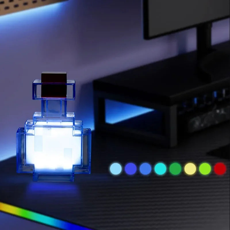bouteille médicament led rechargeable pixel art contemporain transparent rouge bleu table chambre