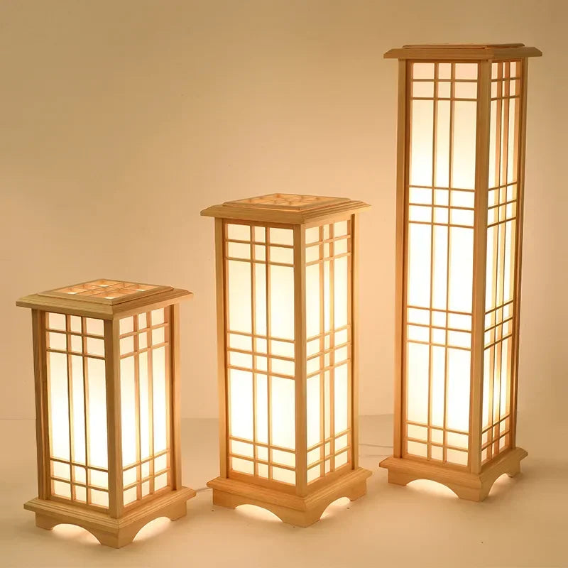 lampadaire moderne bois japonais led ambiancé salon chambre éclairage diffus translucent vertical horizontal