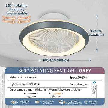 ventilateur oscillant blanc jaune moderne télécommande grille ventilation 49cm diamètre