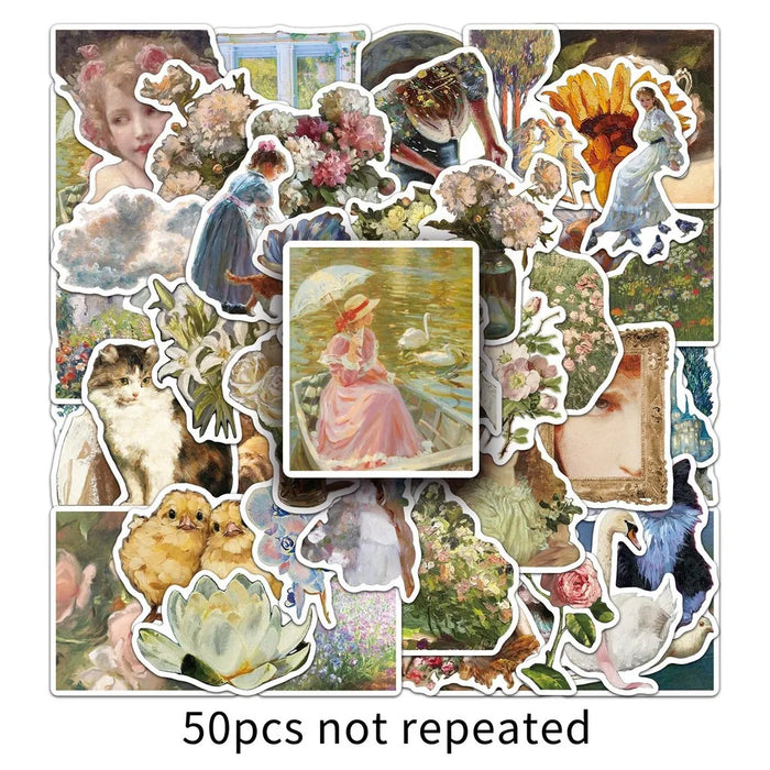 sticker multicolore artistique peinture portrait animal fleur adhésif carnet sac portable journal