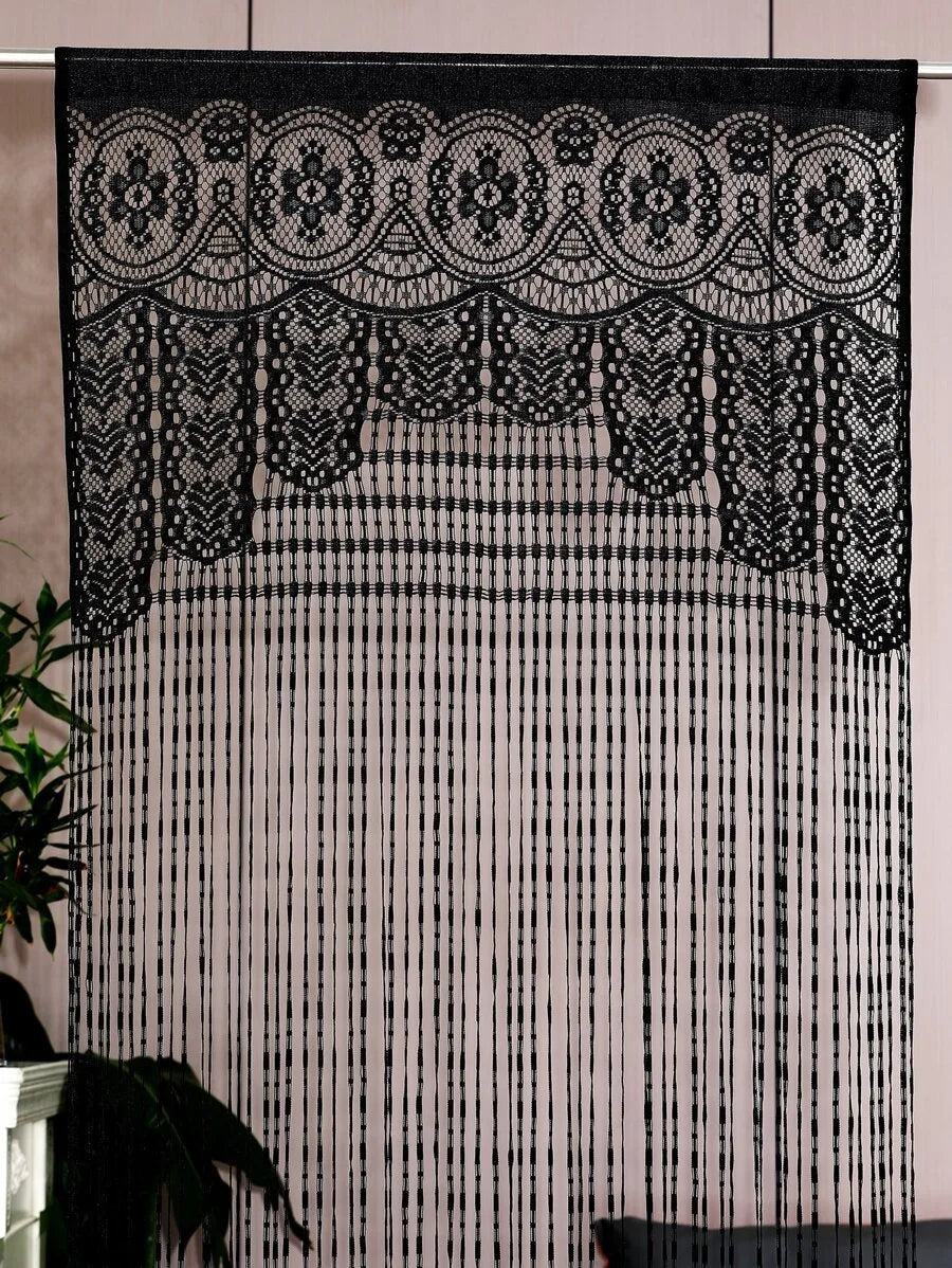 rideau noir dentelle motifs géométriques classique opaque porte vintage