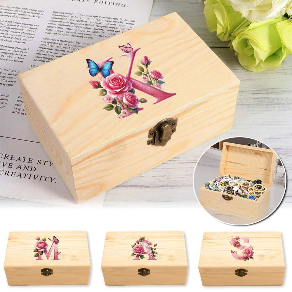 boîte bijoux bois cadenas motif papillon fleurs rangement coffret cadeau classique